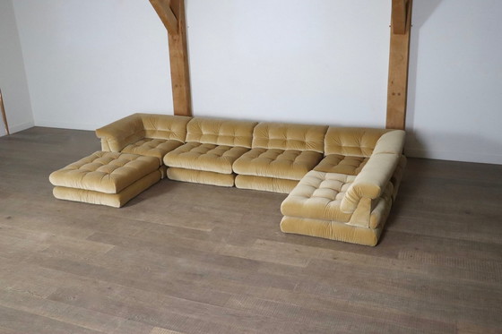 Image 1 of First Edition Mah Jong Sofa In Beige Velvet By Hans Hopfer For Roche Bobois, 1970S