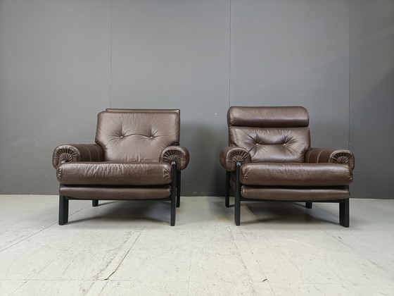 Image 1 of Pair Of Leather Armchairs Made In Denmark, 1960S