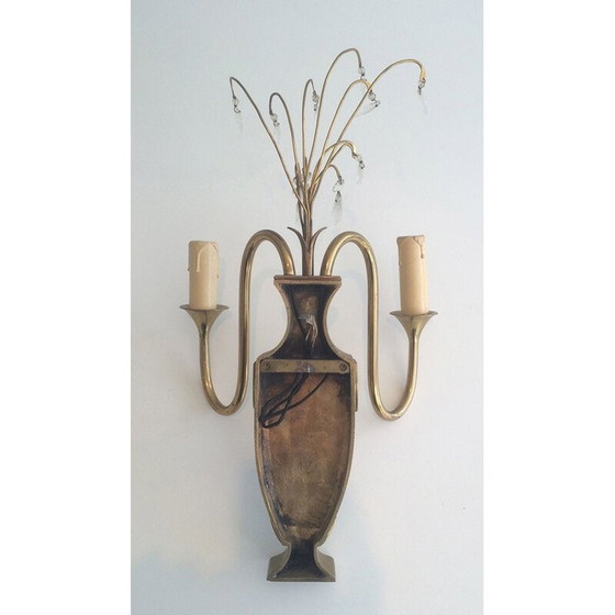 Image 1 of Pair of vintage brass and crystal wall lamp, 1940