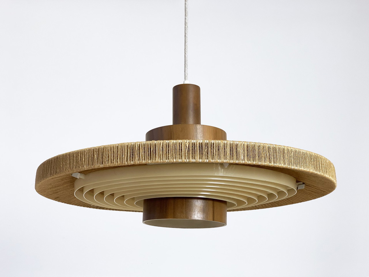 Raffia & walnut design pendant lamp Temde Swiss