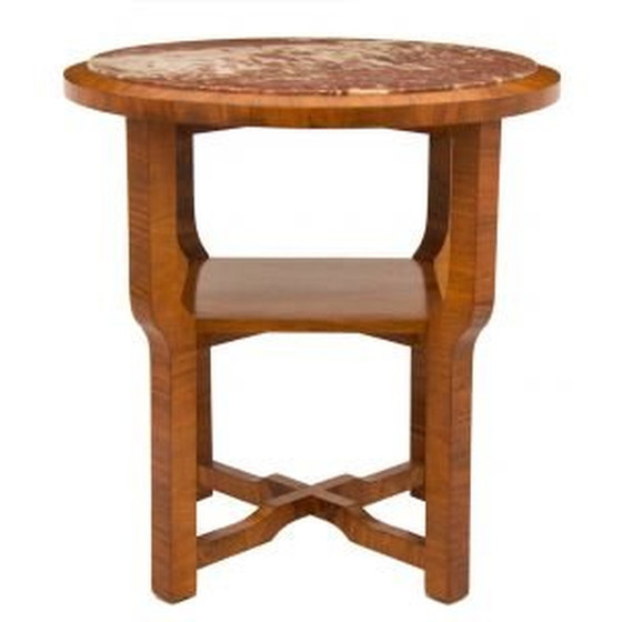 Image 1 of Vintage french side table in walnut and with marble top 1930