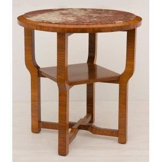 Image 1 of Vintage french side table in walnut and with marble top 1930