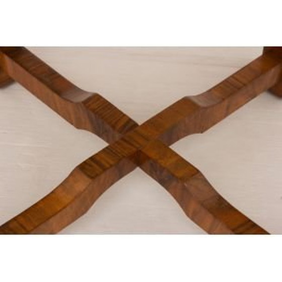 Image 1 of Vintage french side table in walnut and with marble top 1930