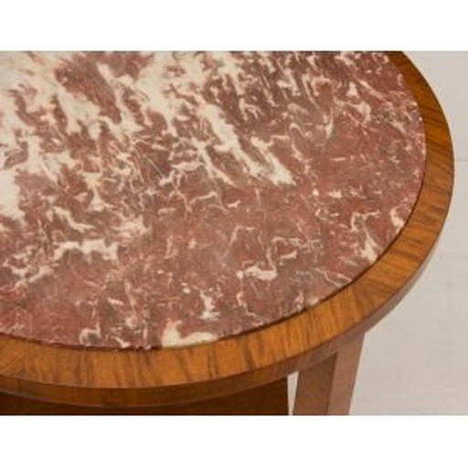 Mesa auxiliar francesa vintage en nogal y con tapa de mármol 1930