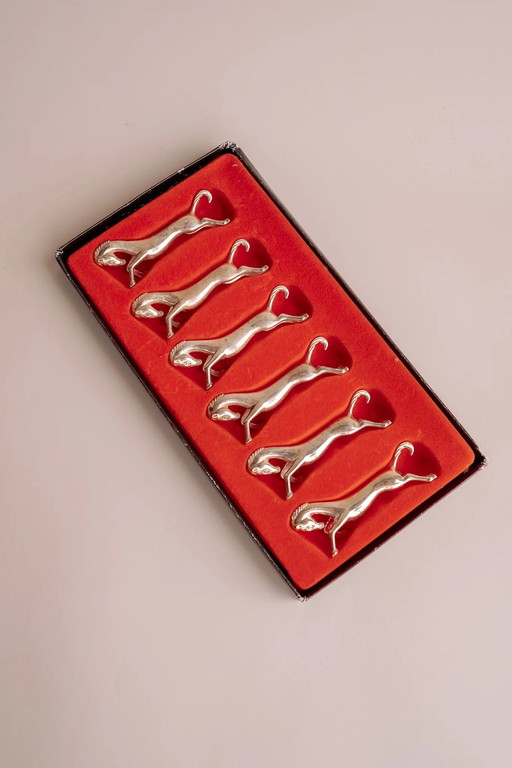 Set Of 6 Silver Plated Knife Plates Horses