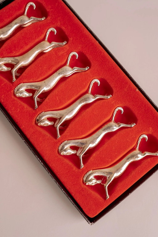 Set Of 6 Silver Plated Knife Plates Horses