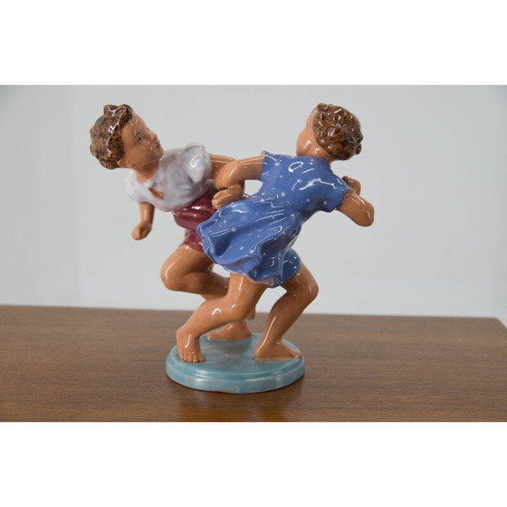 Image 1 of Vintage ceramic sculpture of two children, Czechoslovakia 1940s