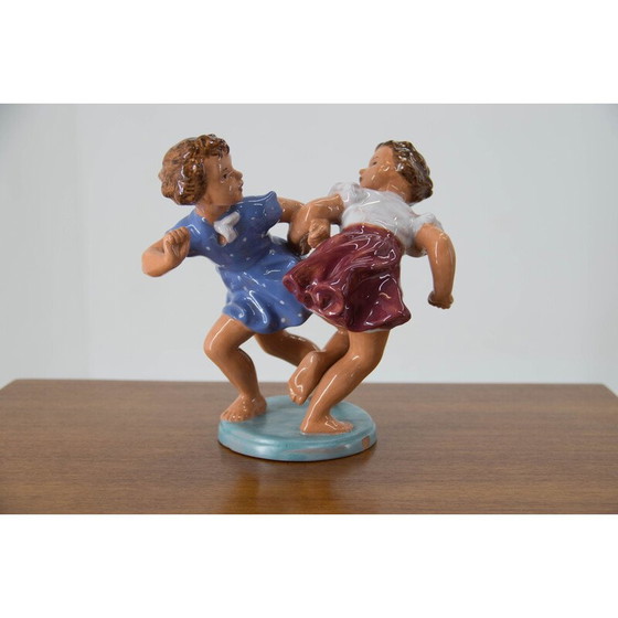 Image 1 of Vintage ceramic sculpture of two children, Czechoslovakia 1940s