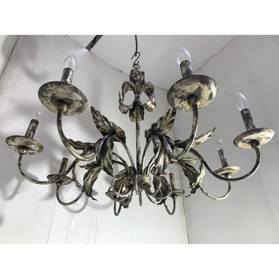 Image 1 of Contemporary Brunish-Silver Florentine Wrought Iron Chandelier