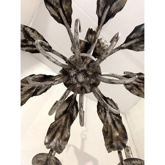 Image 1 of Contemporary Brunish-Silver Florentine Wrought Iron Chandelier