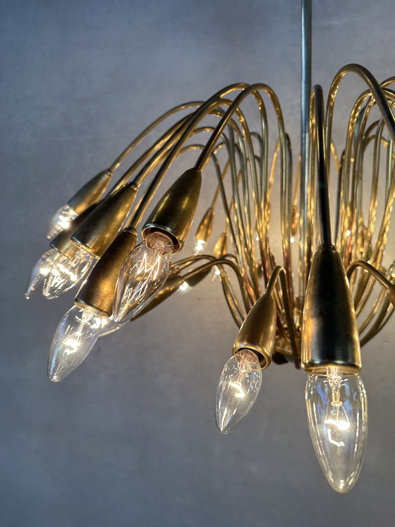 Image 1 of Lampadario Sputnik italiano in ottone d'epoca