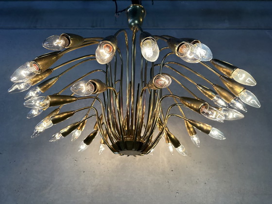 Image 1 of Lampadario Sputnik italiano in ottone d'epoca