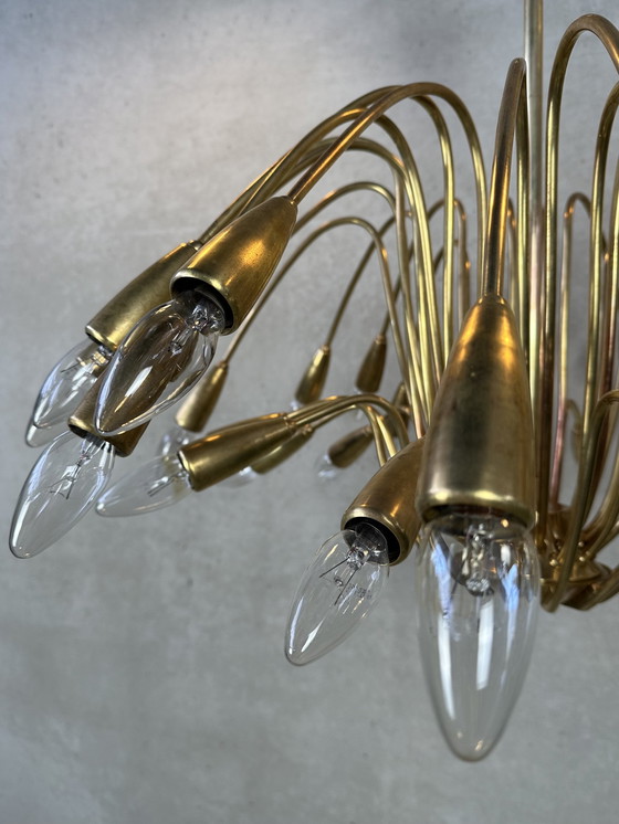 Image 1 of Lampadario Sputnik italiano in ottone d'epoca