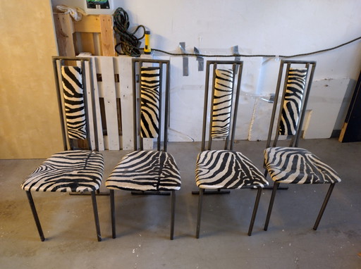 4x chaises en tube d'acier/ revêtement en tissu