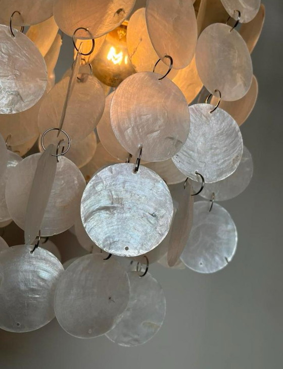 Image 1 of Set of 2 capiz shell pendant lamps pearl opaline