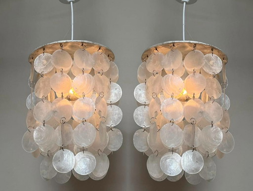 Set of 2 capiz shell pendant lamps pearl opaline