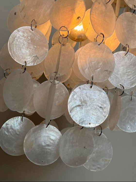 Image 1 of Set of 2 capiz shell pendant lamps pearl opaline