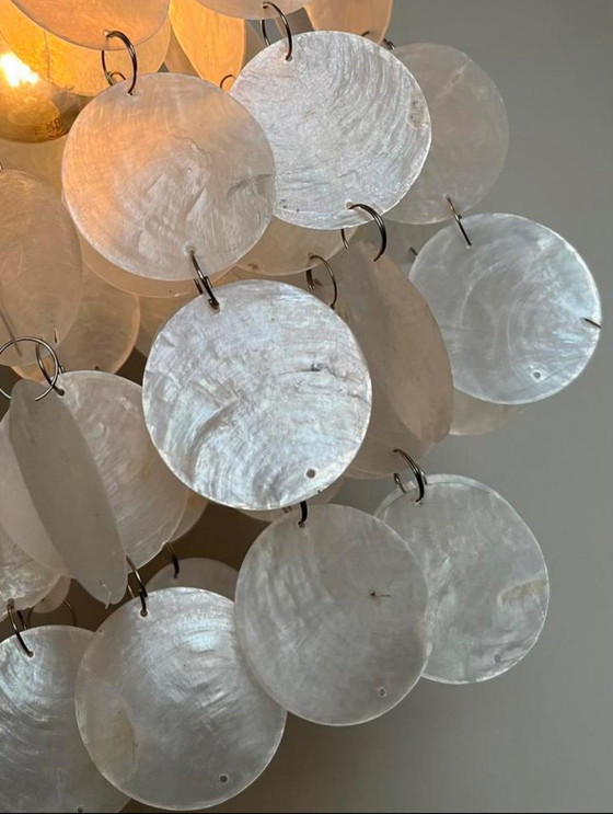 Image 1 of Set of 2 capiz shell pendant lamps pearl opaline