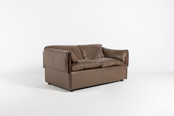 Image 1 of Modern brown leather two seats sofa by Eilersen