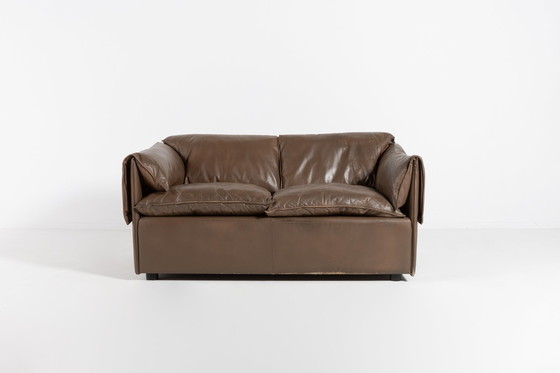 Image 1 of Modern brown leather two seats sofa by Eilersen