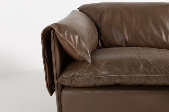 Image 1 of Modern brown leather two seats sofa by Eilersen