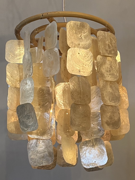 Image 1 of Set of 2 capiz shell lamps hanging lamps opaline mother of pearl