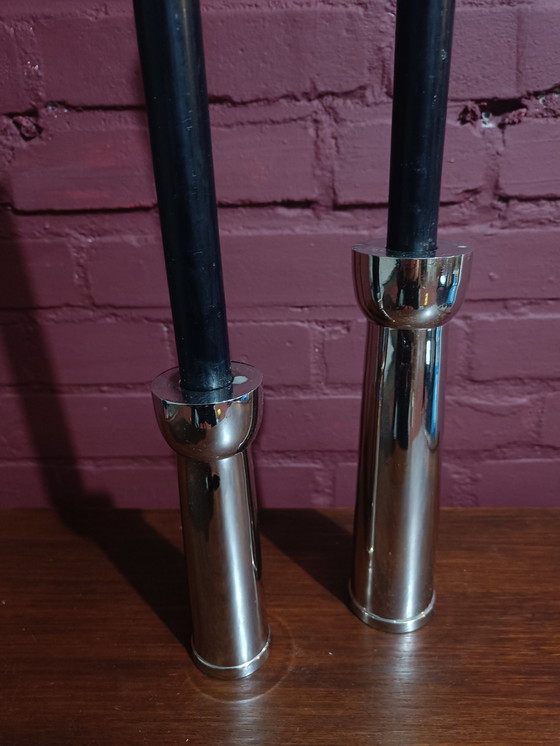 Image 1 of Two heavily chromed candlesticks – 1980s