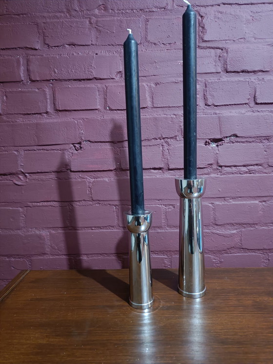 Image 1 of Two heavily chromed candlesticks – 1980s