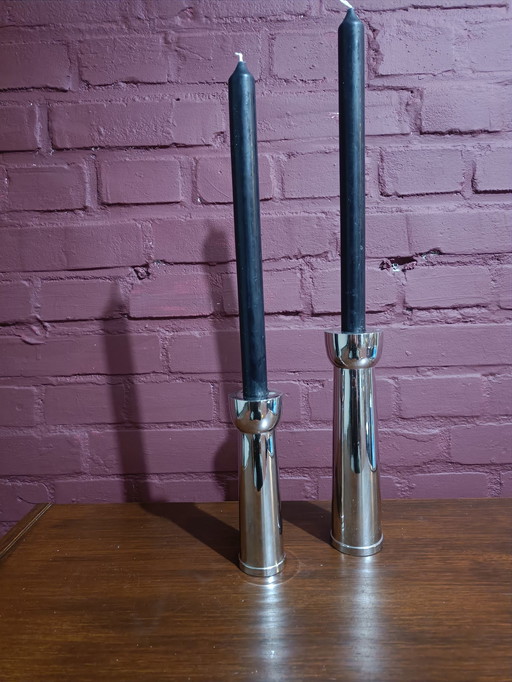 Two heavily chromed candlesticks – 1980s