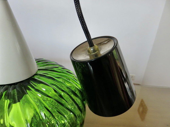 Image 1 of Hanging lamp "Targetti Sankey" Italy In Green Blown Glass From the 70's