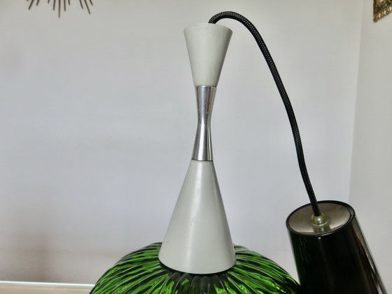 Image 1 of Hanging lamp "Targetti Sankey" Italy In Green Blown Glass From the 70's