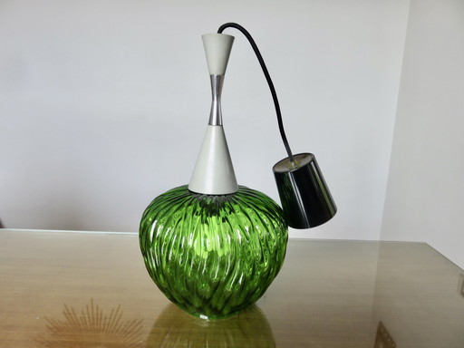 Hanging lamp "Targetti Sankey" Italy In Green Blown Glass From the 70's