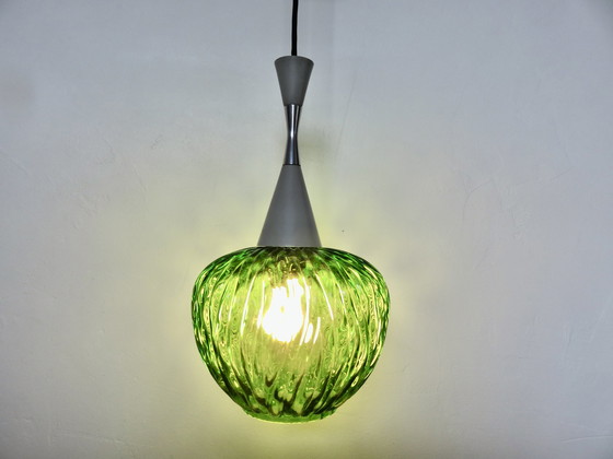 Image 1 of Hanging lamp "Targetti Sankey" Italy In Green Blown Glass From the 70's