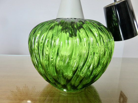 Image 1 of Hanging lamp "Targetti Sankey" Italy In Green Blown Glass From the 70's