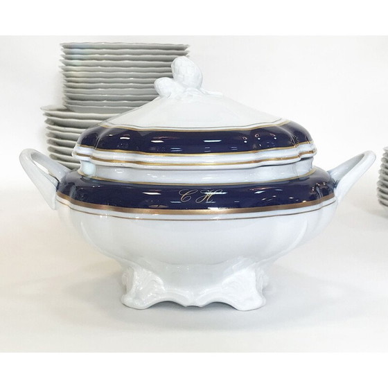 Image 1 of Vintage dinner service in porcelain, gold and cobalt 1980