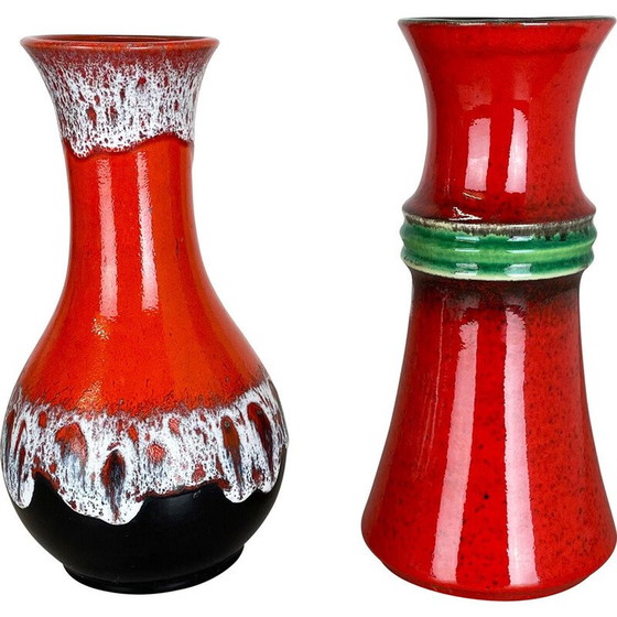 Image 1 of Coppia di vasi vintage in ceramica Op Art multicolore con lava grassa di Jasba Ceramics, Germania, anni '70