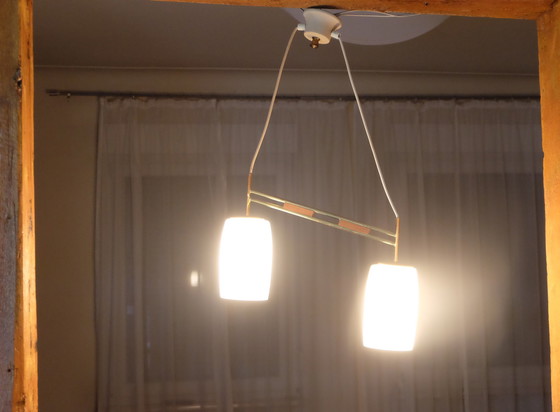 Image 1 of Ceiling light 50s brass beech 2-light asymmetrical