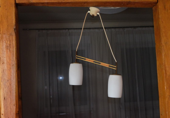 Image 1 of Ceiling light 50s brass beech 2-light asymmetrical