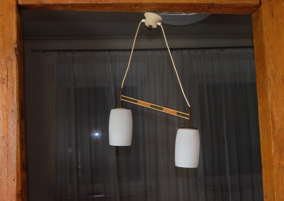 Image 1 of Ceiling light 50s brass beech 2-light asymmetrical