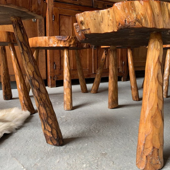 Image 1 of Set of 7 vintage wooden stools with coffee table