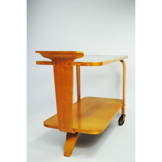 Image 1 of Vintage tea cart in beech wood and glass by Willem Lutjens for Gouda den Boer, The Netherlands 1953
