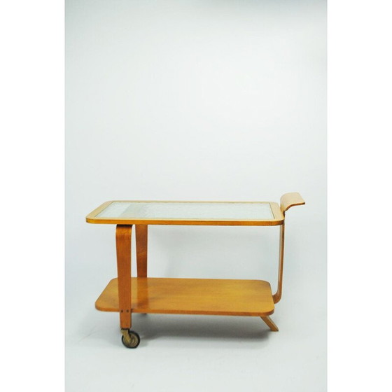 Image 1 of Vintage tea cart in beech wood and glass by Willem Lutjens for Gouda den Boer, The Netherlands 1953