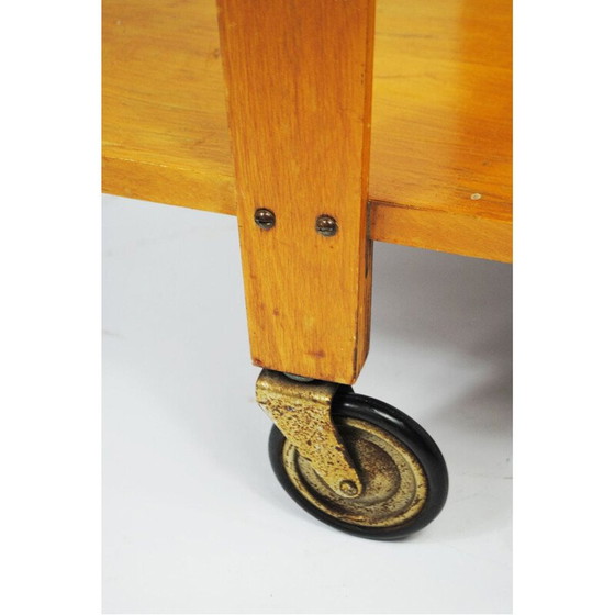Image 1 of Vintage tea cart in beech wood and glass by Willem Lutjens for Gouda den Boer, The Netherlands 1953