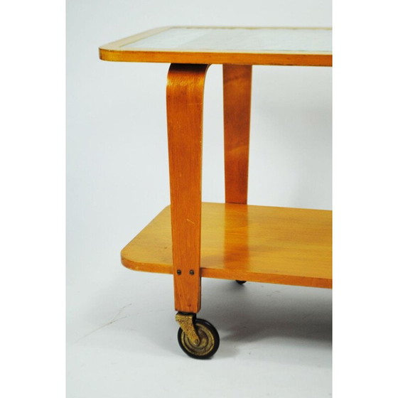 Image 1 of Vintage tea cart in beech wood and glass by Willem Lutjens for Gouda den Boer, The Netherlands 1953