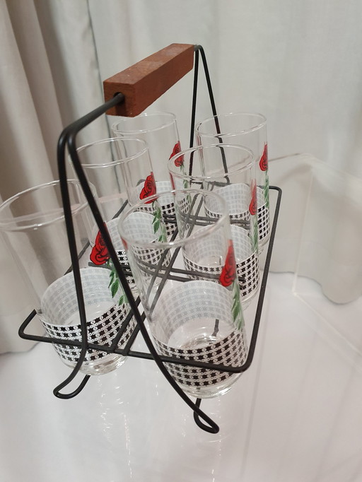 6 glasses with stand Mid - Century 60s