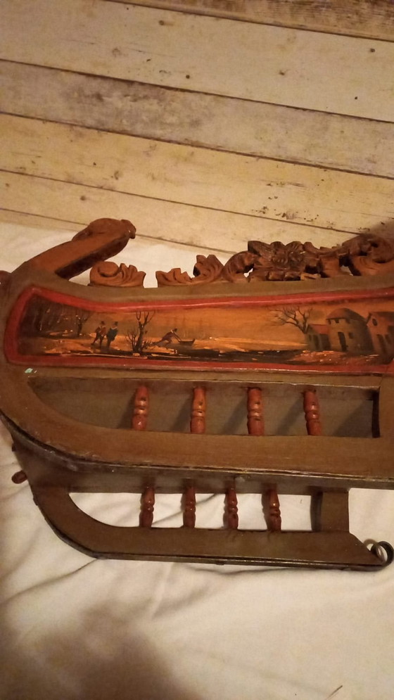 Image 1 of Beautiful antique wooden doll's sleigh