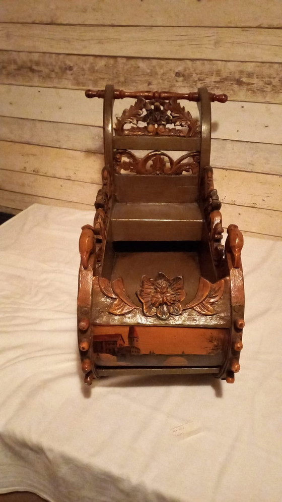 Image 1 of Beautiful antique wooden doll's sleigh