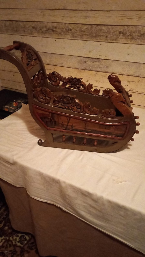 Image 1 of Beautiful antique wooden doll's sleigh