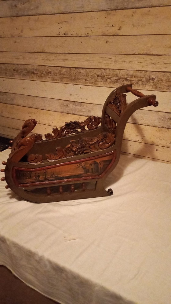 Image 1 of Beautiful antique wooden doll's sleigh