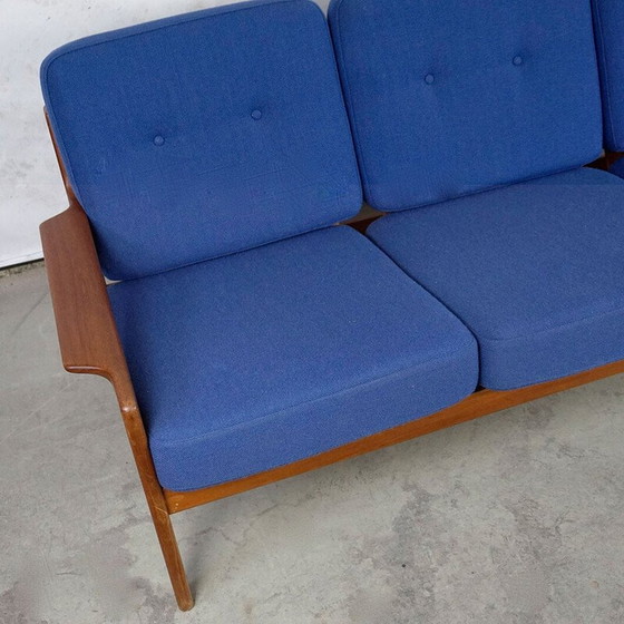 Image 1 of Vintage Scandinavian sofa in teak and blue fabric by A.W. Iversen for Komfort, Denmark 1960